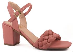 Sandalia Feminina Com Tiras Tranças Salto Bloco Blush