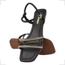 Sandalia Feminina Confortavel Rasteira Strass Brilho