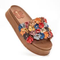 Sandália Feminina Couro Chinela Conforto Casual Papete Flor Caramelo Sandália Feminina Couro Chinela Conforto Casual Papete Flor Caramelo