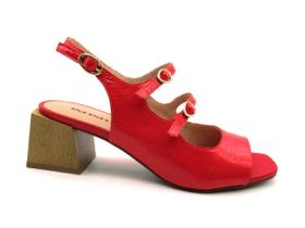 Sandália Feminina Couro Verniz Vermelho Infinitus 36567 Salto Bloco