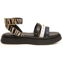 Sandália Feminina Couro Zebra Preto Confortável Cano Alto