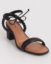 Sandália Feminina Dakota Trançada Salto Médio Bloco Grosso Amarração Conforto