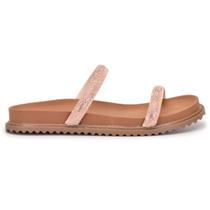 Sandália Feminina De Couro Com Tiras Simples E Strass