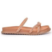 Sandália Feminina De Couro Com Tiras Trançadas E Strass