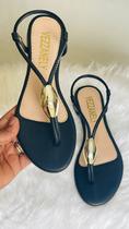 Sandalia feminina de dedo reajustável com detalhe dourado super confortvel