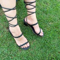 Sandalia Feminina de Salto Medio Grosso Amarracao na Perna Tendencia