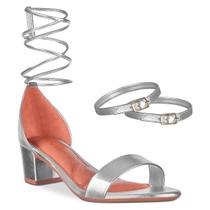 Sandalia Feminina de Salto Metalizado Festa Brilho Elegante