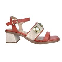 Sandália Feminina Dénia Salto Bloco Metal Enfeite Verniz