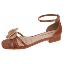 Sandalia Feminina Detalhe Flor Elegante Salto Baixo Bebece