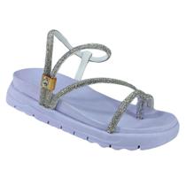 Sandália Feminina Detalhes em strass Rasteirinha Antiderrapante papete com brilho