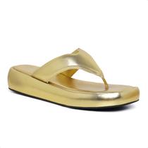Sandália Feminina Dourada Tamanco Flat Confortável Sandália Feminina Dourada Tamanco Flat Confortável