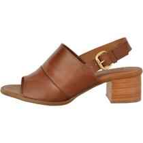 Sandália Feminina em Couro Legitimo Salto Madeira Confortável Macio Flor d'couro