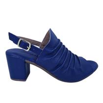 Sandália Feminina Em Couro Salto Bloco Casual Scarpetti 1128-1364 Azul