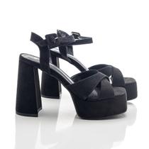 Sandália Feminina Esmeralda Plataforma Salto Grosso Suede X Preto 34