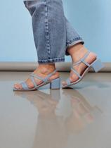 Sandália Feminina Fivela Azul Casual Social Salto Bloco Quadrado Médio Festa