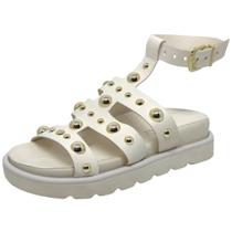 Sandália Feminina Flat Conforto Tiras Pins Dourado Cacci