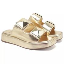 Sandália Feminina Flat Pirâmide Ellas Online Metalizado Ouro Light Sandália Feminina Flat Pirâmide Ellas Online Metalizado Ouro Light