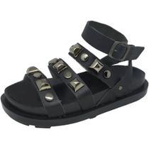 Sandália Feminina Flat Tratorada Conforto Pedraria Cacci Sandália Feminina Flat Tratorada Conforto Pedraria Cacci