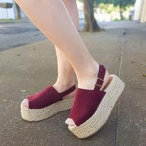 Sandália Feminina Flatform Bordô Camurça Suede Semi Fechada