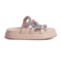 Sandália Feminina Flatform Brilhos Confortável Lançamento Metalizado Multicolor