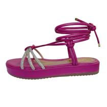 Sandália Feminina Flatform de amarrar tira de brilho 021- 08