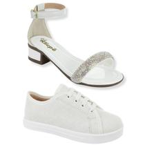 Sandalia Feminina Infantil Salto + Tenis Feminino Basico Kit com 2 pares Preto Branco Dourado Klicpé Sandalia Feminina Infantil Salto + Tenis Feminino Basico Kit com 2 pares Preto Branco Dourado Klicpé