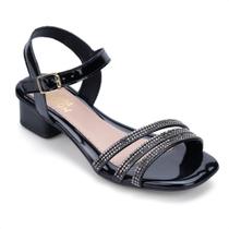 Sandália Feminina Infantil Verniz Tiras De Strass Brilho