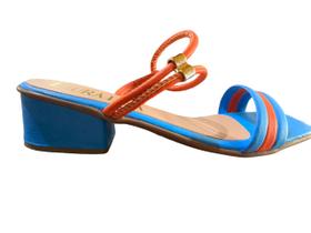 Sandalia feminina laura livia 19-791 colorida salto bloco quadrado fresh neon