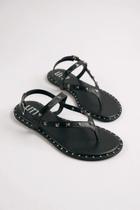 Sandália Feminina Littz Rasteira Tira Com Spikes E Fivela Preto/Onix