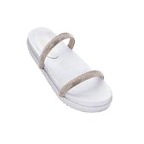 Sandália Feminina Luxo Duas Tiras com Strass Plataforma Chinelo Confortável Da Moda