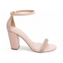 Sandália Feminina Manta Strass Rosa Salto Grosso 9cm 2401C