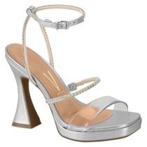 Sandália feminina meia pata salto alto ampulheta taça carretel Vizzano 6481.104 com strass
