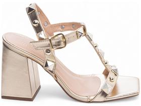 Sandália Feminina Metalizada Ouro Light Salto Alto Grosso Bloco 9 cm Ouro Light Torricella