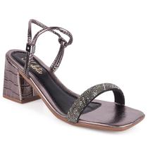 Sandália Feminina Metalizada Salto Bloco e Tira Grossa Com Strass Elegante e Confortável Para Festas e Casamentos
