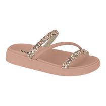 Sandalia Feminina Moleca 5459.121 Strass Brilhosa Macia Papete Flat