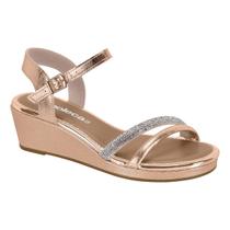 Sandália Feminina Moleca Anabela Tira Strass Salto Baixo