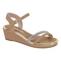 Sandália Feminina Moleca Anabela Tira Strass Salto Baixo