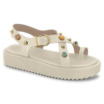 Sandália Feminina Moleca Casual Papete Detalhe em Pedrarias Flatform Tratorada Confortável Original -