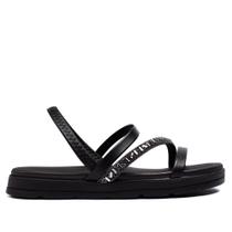 Sandália Feminina Moleca Flatform com Pedrarias Preto