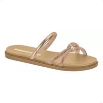 Sandália Feminina Moleca Rasteira Papete Flat Metalizada Strass