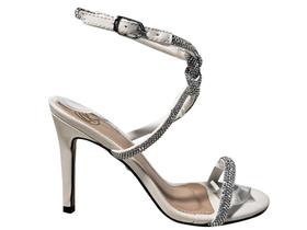 Sandália Feminina Napa Off White Strass Salto 9cm