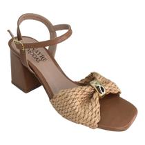 Sandália Feminina Nayre Modas Casual Chic Salto Bloco com Detalhe Dourado CAPUCCINO 33