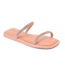 Sandália Feminina Nude Moda Papete Rasteira Conforto Strass