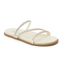 Sandália Feminina Off Moda Papete Rasteira Conforto Strass Branco
