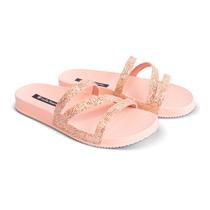 Sandália Feminina Papete Chinelo Leve Flat Brilho Strass