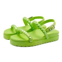 Sandália Feminina Papete Confortável Fivela Pirâmide Tira Verde Limão Sandália Feminina Papete Confortável Fivela Pirâmide Tira Verde Limão