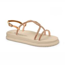 Sandália Feminina Papete Dakota Flatform Bege Com Brilhos Y6246 Rose