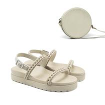 Sandália Feminina Papete Fivela Corrente + Bolsa Mini Bag