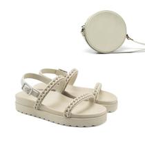 Sandália Feminina Papete Fivela Corrente + Bolsa Mini Bag