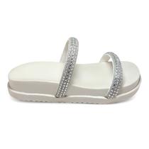 Sandália Feminina Papete Flat Tiras Strass Cristal